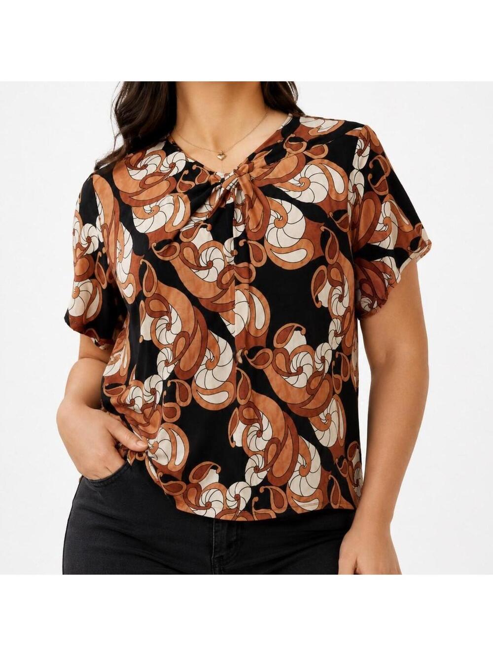 Y2K Retro Swirl Tie-Front Blouse | Liz Claiborne | XL